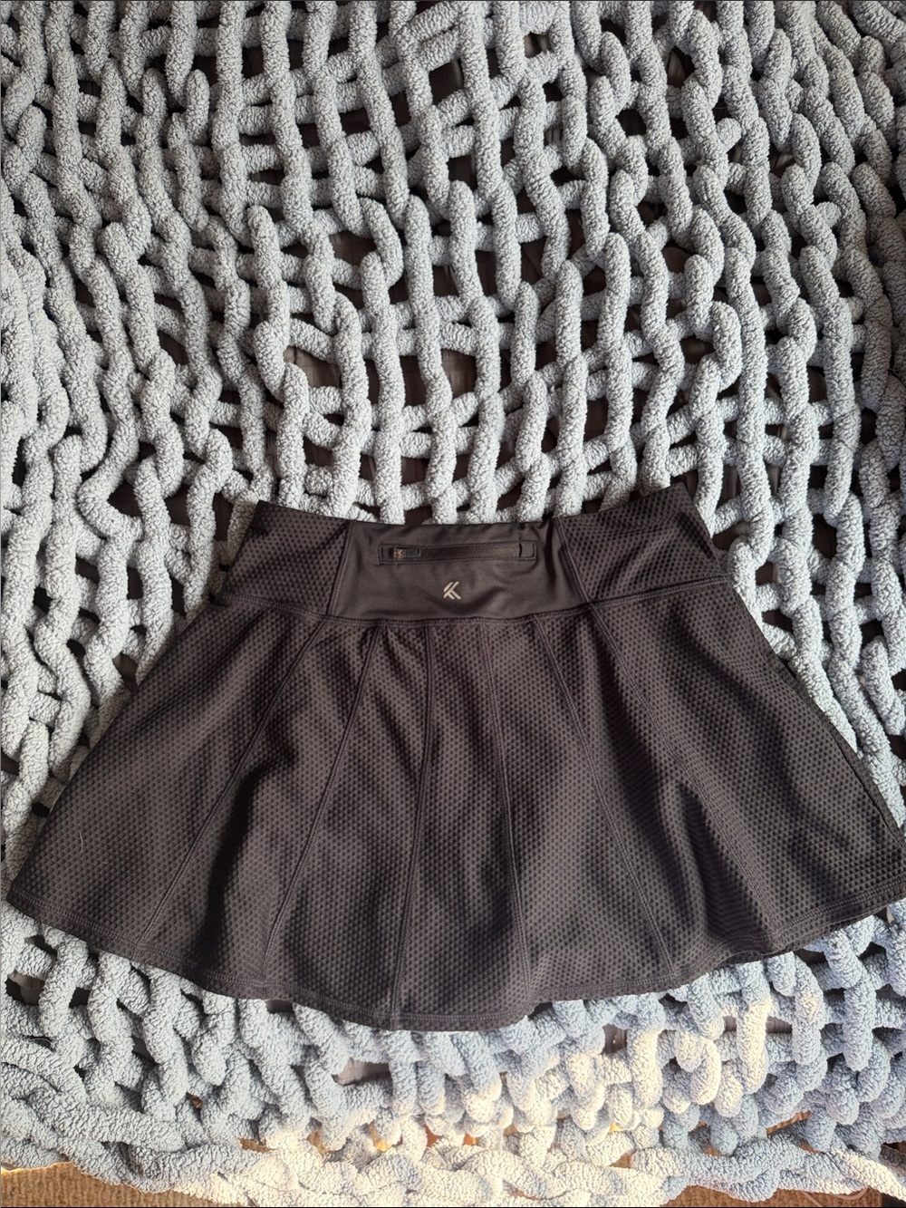 Black Athletic waffle pattern Skater Skirt with Zip Pocket